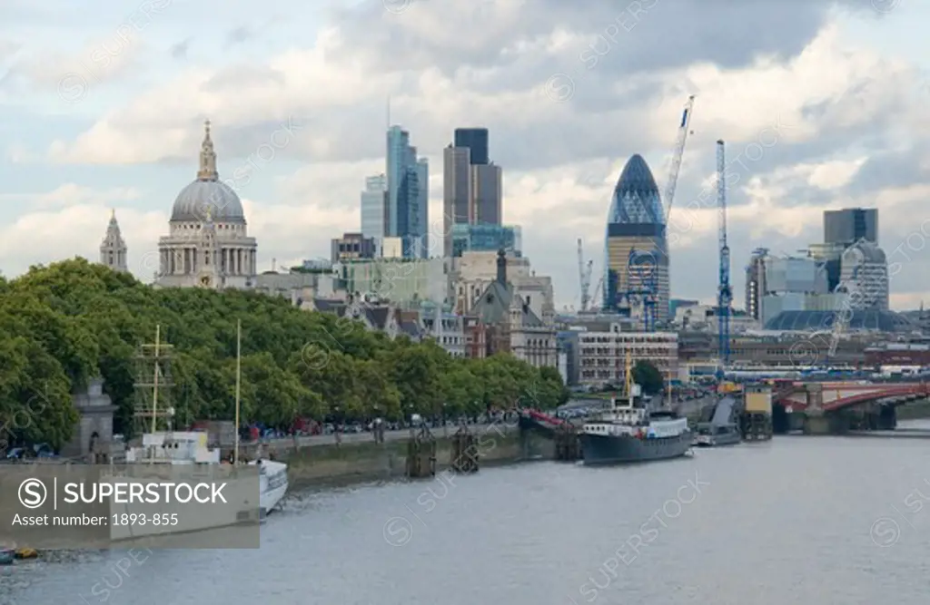 City viewed from Waterloo Bridge, Thames River, City Of London, London, England