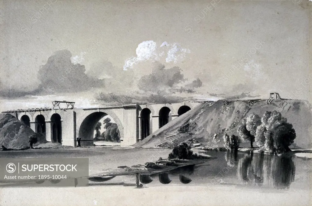 Wash drawing by John Cooke Bourne, from a collection of views of the construction of the London & Birmingham Railway (LBR). In 1833, Robert Stephenson...