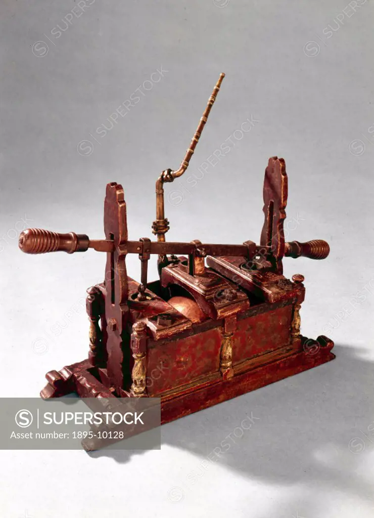 This model may have been made by a 17th century fire-engine maker as a demonstration model. Full-size handles out of scale with the model reinforce th...