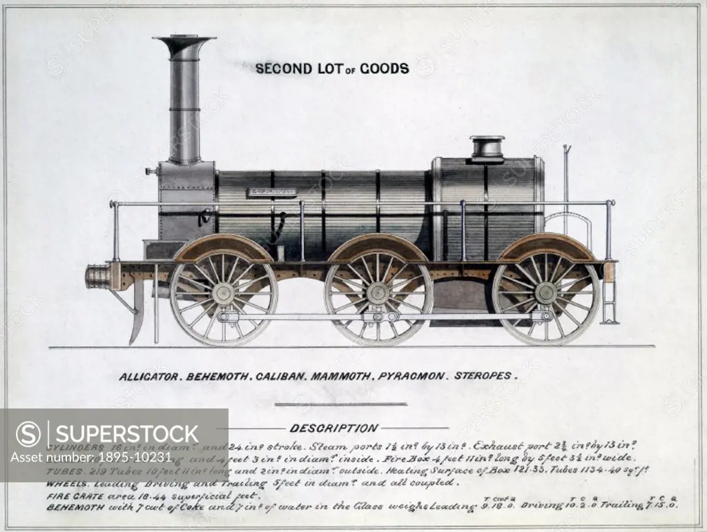 Side elevation drawing taken from the book ´Locomotives of the GWR 1857´. Beneath the image, the names of 6 locomotives built to this specification fo...