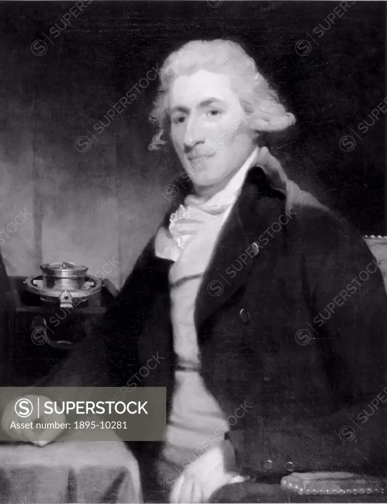 Oil on canvas portrait attributed to Sir Martin Archer Shee, showing Thomas Earnshaw (1749-1829) seated at a table, with a chronometer in the backgrou...