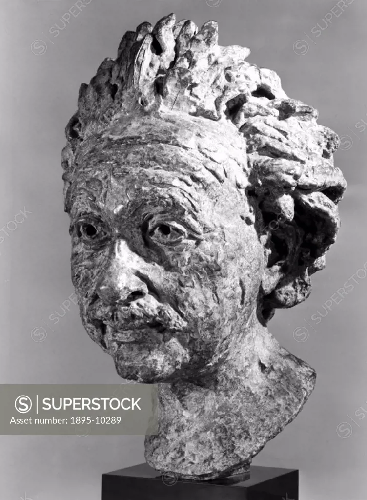 Bronze bust by Jacob Epstein, on low plinth, of Albert Einstein (1879-1955), the German-Swiss-American theoretical physicist whose major contribution ...