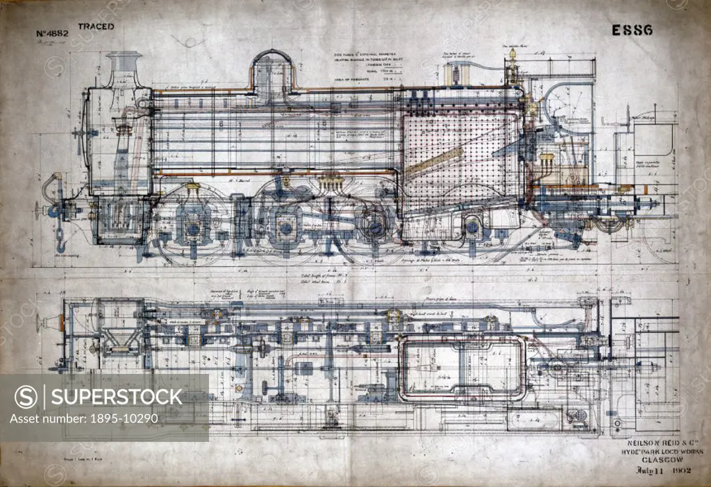 General arrangement drawing of a locomotive made by Neilson Reid & Co for the Great Central Railway (GCR) (order no E 886).