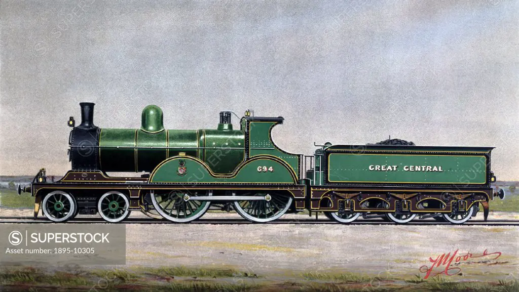 Colour print reproduced from a painting by F Moore, printed by Alf Cooke, Queen´s Printer, Leeds and published as a supplement to ´The Locomotive Maga...