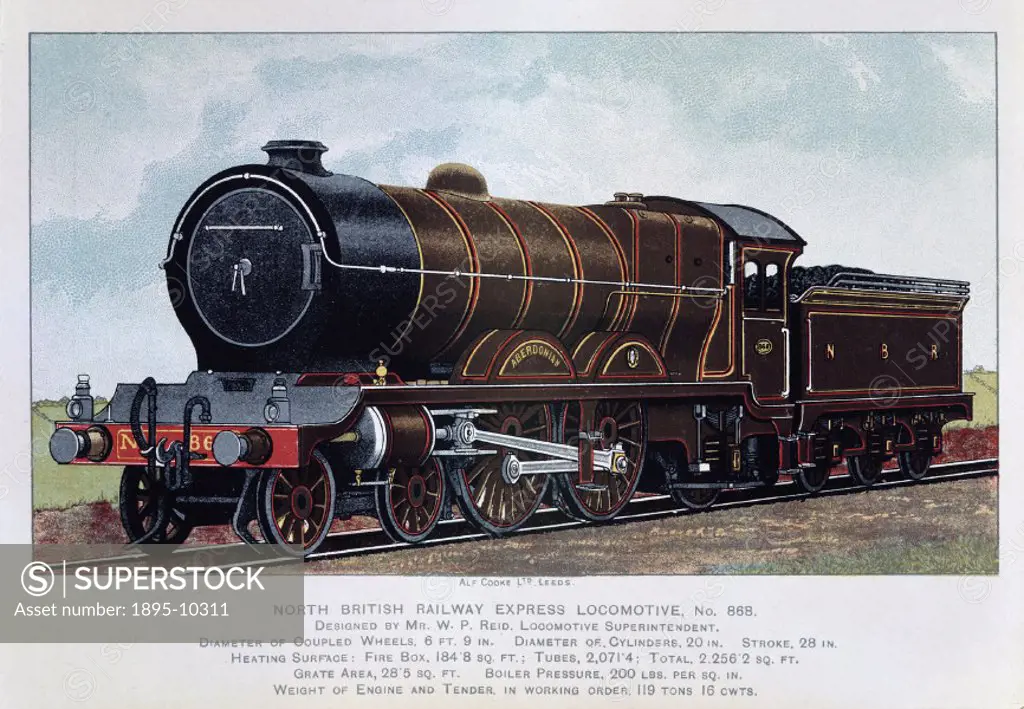 Print produced by Alf Cooke Ltd, Leeds, showing the ´Aberdonian´, a 4-4-2 steam express locomotive designed by W P Reid, Locomotive Superintendent of ...