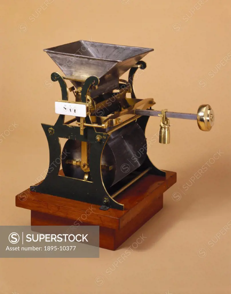 Model (scale 1:4). Baxters patent corn weighing machine was self acting and self registering.
