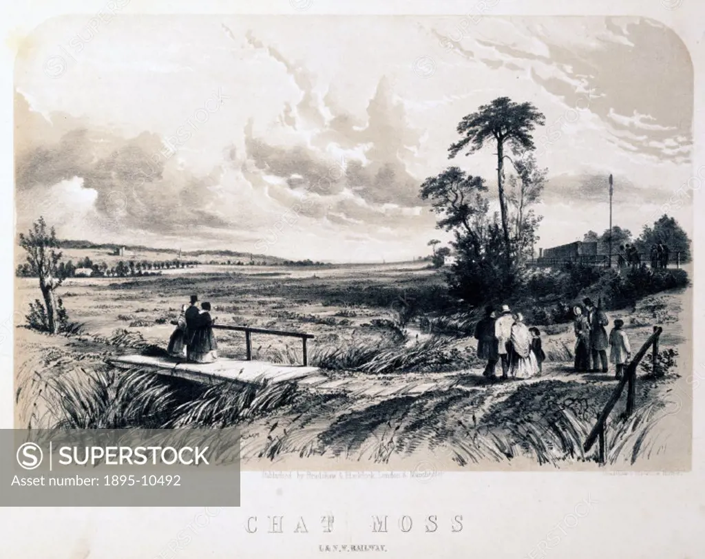 Lithograph, drawn and lithographed by A F Tait. Chat Moss is a vast 12 square mile peat bog situated five miles west of Manchester. It was considered ...
