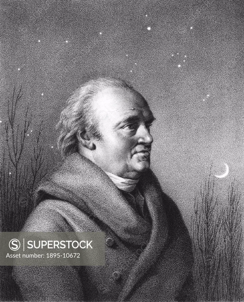 Engraving by James Godby, made after a drawing by Frederick Rehberg. Herschel (1738-1822) is portrayed against a background representing part of the c...
