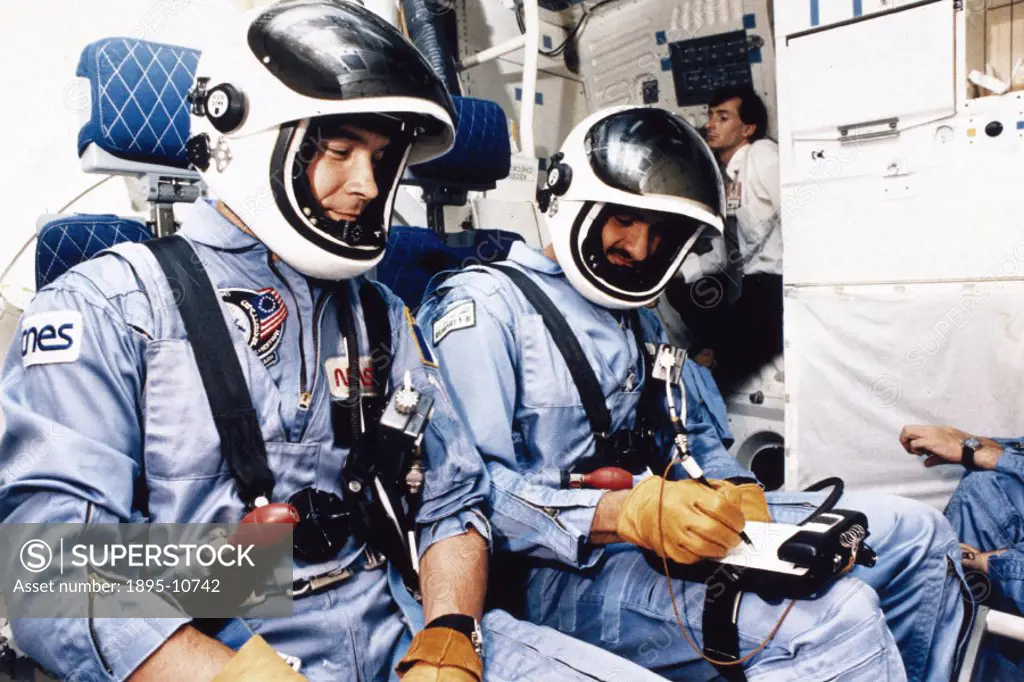 Patrick Baudry of France and Prince Sultan Salman of Saudi Arabia during training for Space Shuttle Mission 51-G. The astronauts are in non-pressurise...