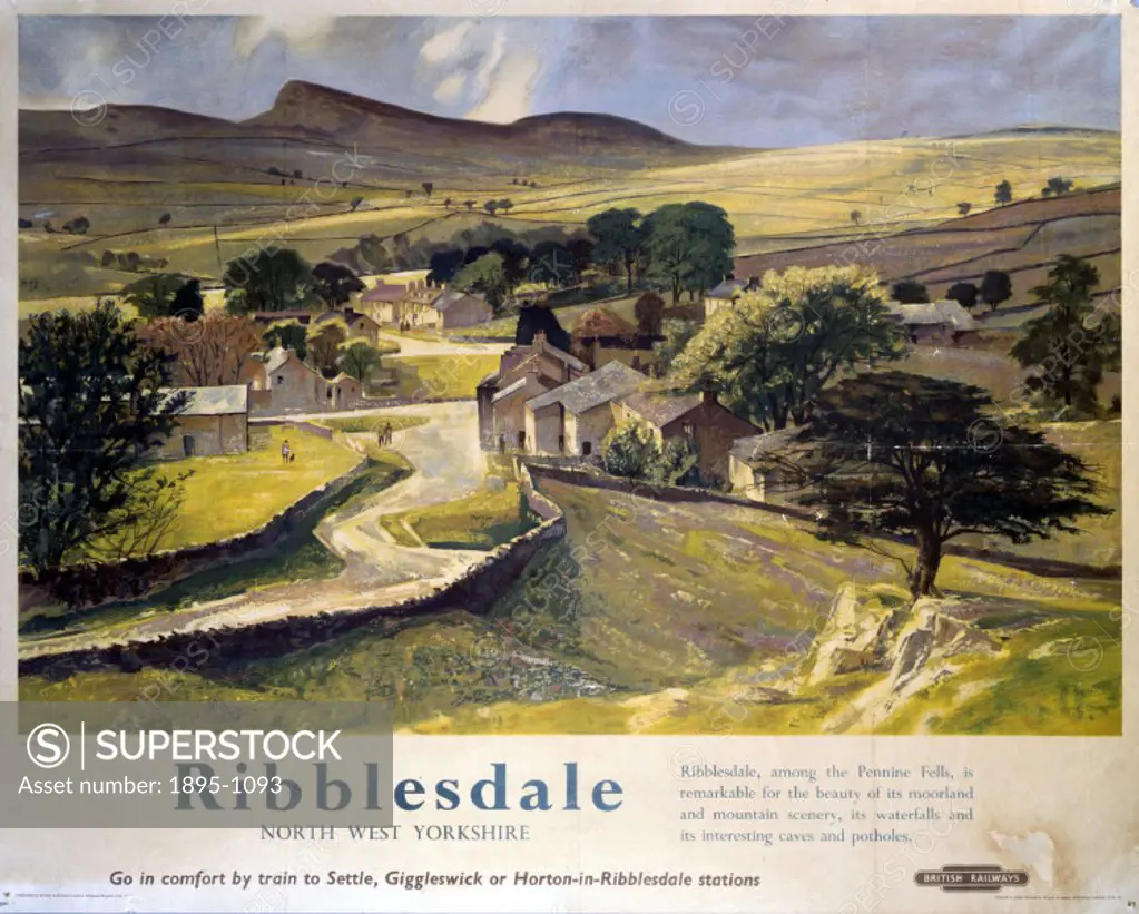 British Railways (LMR) poster of Ribblesdale, Stainforth, near Settle. Artwork by Greene.