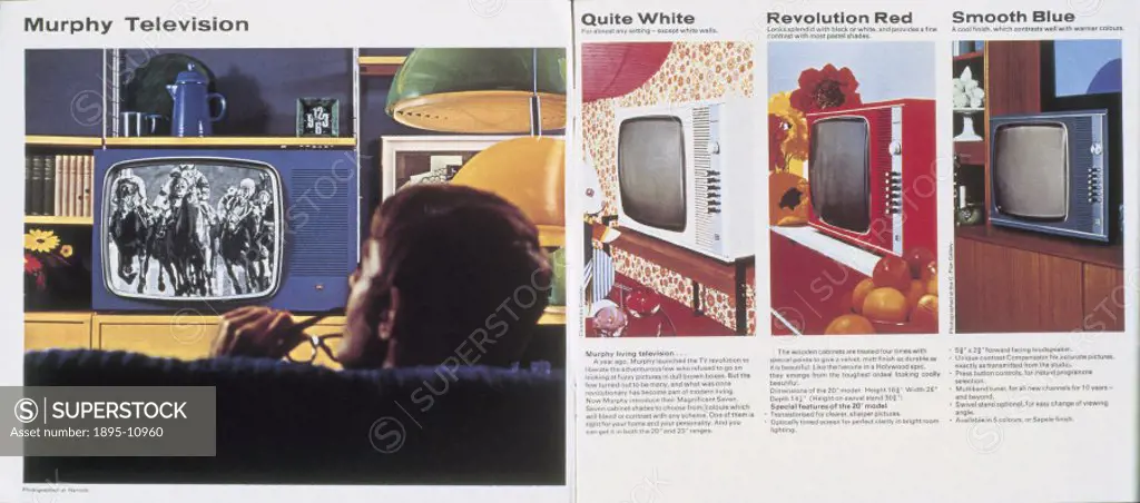 This brochure, showing telephones in Harrods, London, was designed to promote Murphy´s innovative cabinet design. Murphy were introducing television c...