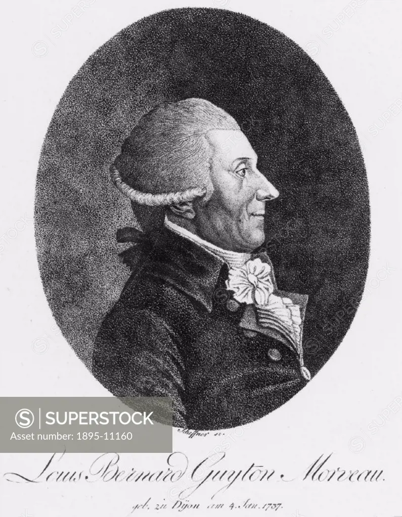 Engraving by Scheffner. Louis Bernard Guyton Morveau (1737-1816) wrote the chemical section of the Encyclopedie Methodique’ in 1786. Together with An...