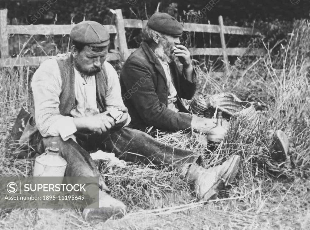 Two farm workers eating their lunch, 14 June 1932.
