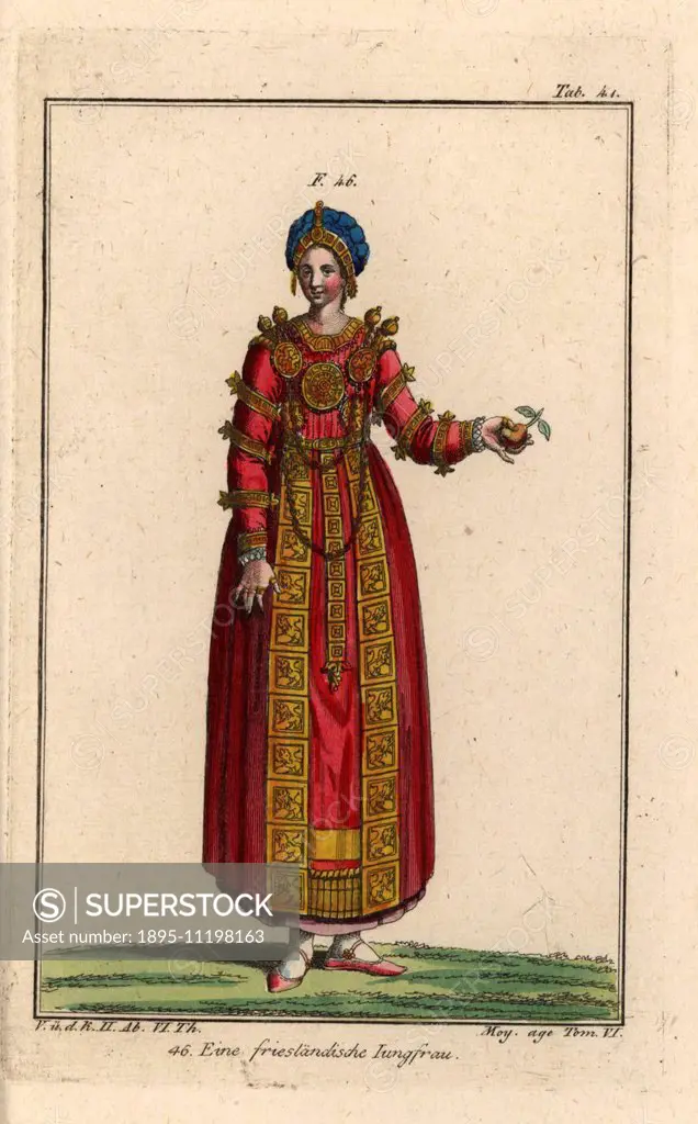 A young woman of Friesland. Handcolored copperplate engraving from Robert von Spalart's Historical Picture of the Costumes of the Peoples of Antiquity...