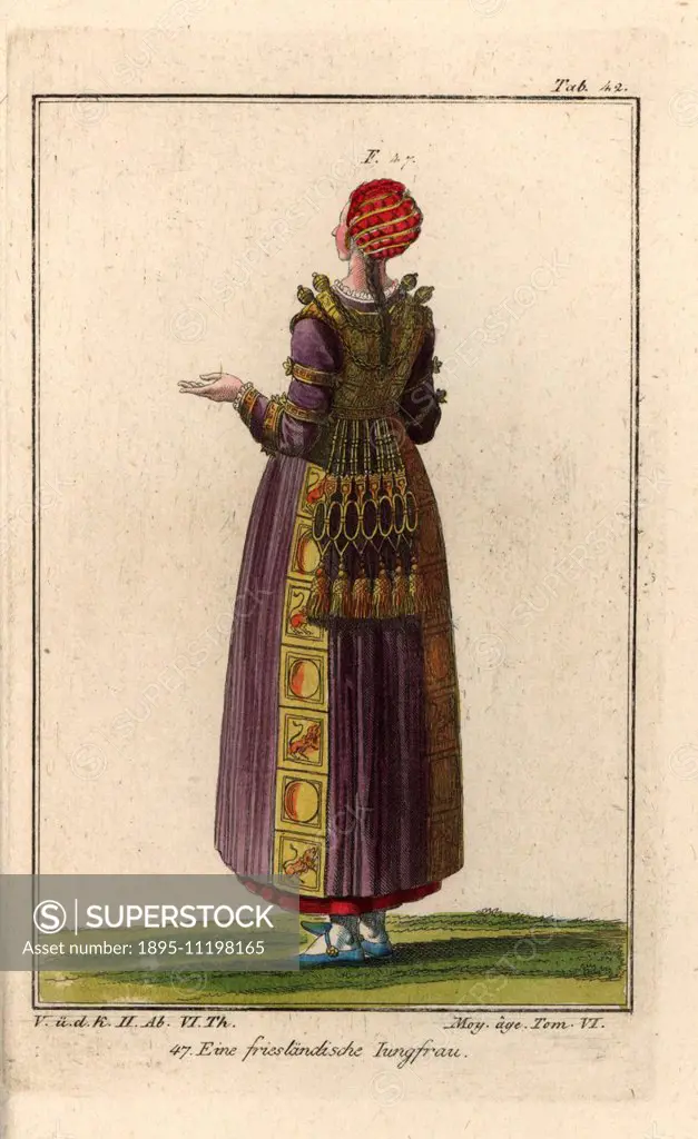 A young woman of Friesland. Handcolored copperplate engraving from Robert von Spalart's Historical Picture of the Costumes of the Peoples of Antiquity...