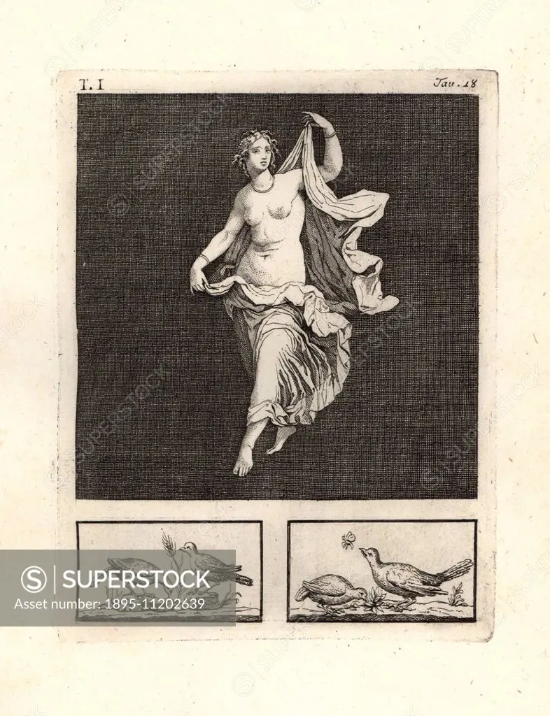 Painting removed from a wall of a room, possibly a triclinium or dining room, in a house in Pompeii in 1749. It shows Venus, or a young dancer or bacc...