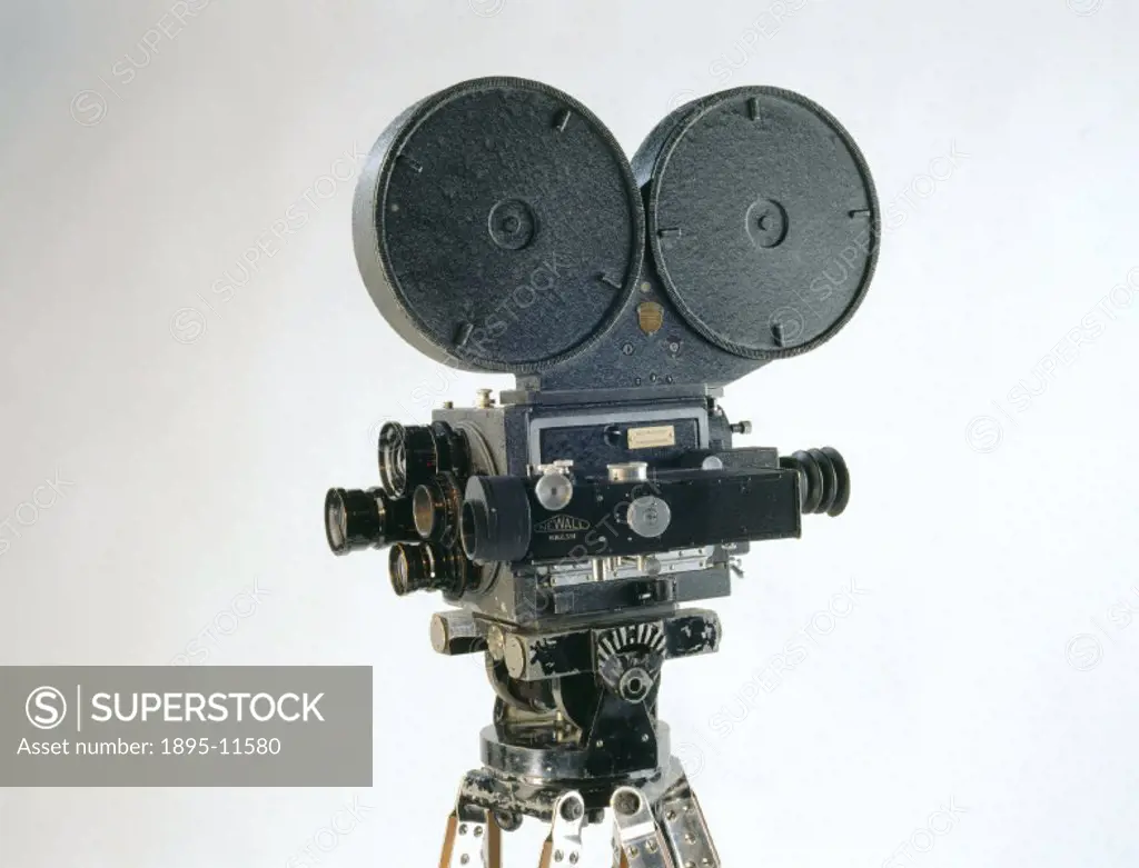 Mitchell NC 35mm camera mounted on a tripod, American, 1935. Mitchells were the standard feature film industry camera. In 1966, the manufacturers clai...