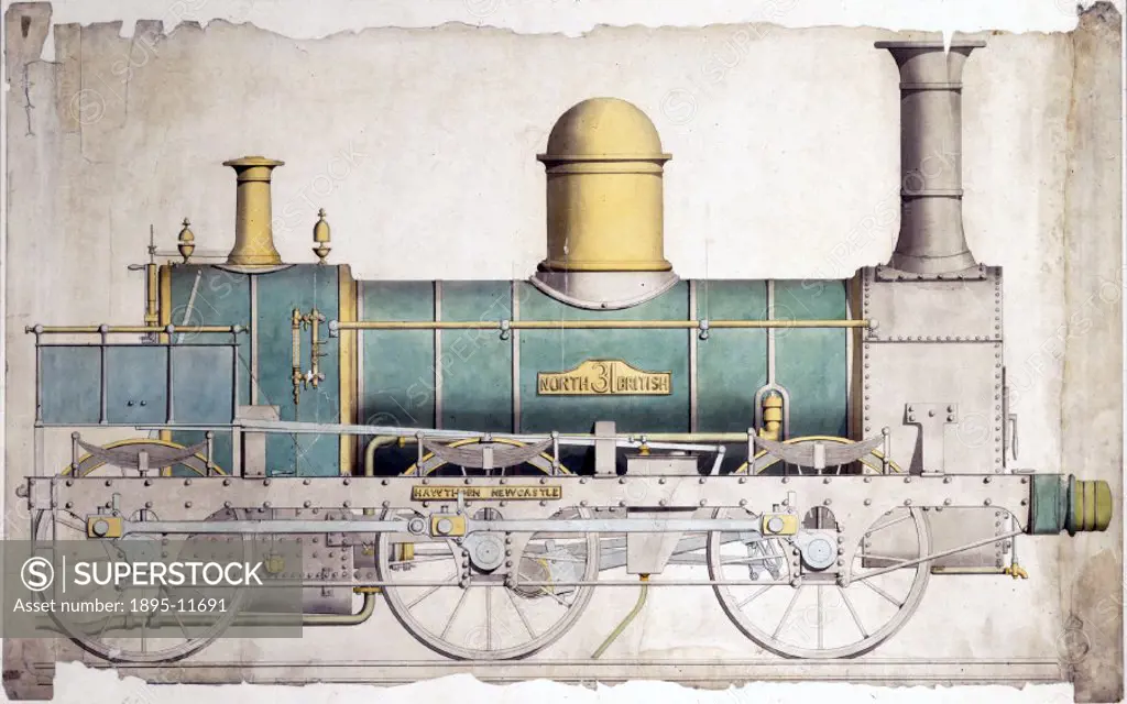 Drawing of a side elevation of a steam locomotive, taken from archive material transferred from the former Museum of British Transport at Clapham. It ...