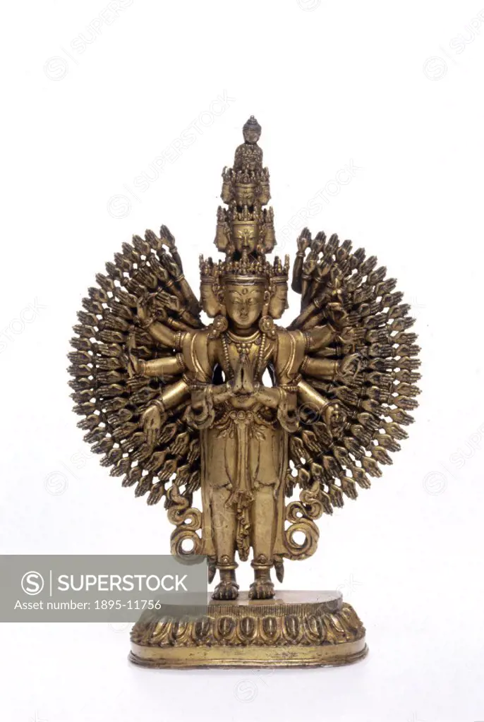 Statue of Avalokitesvara, the Buddhist Creator of the Universe, referred to as the ´All Pitying Lord´. He supposedly had eleven heads and 1000 arms, b...