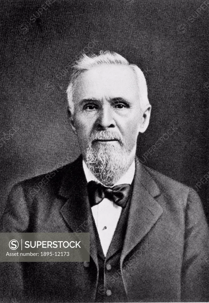 Photograph of  Amos Whitney (1832-1928), who founded Pratt and Whitney manufacturing company with Francis Pratt in 1860. Having suppiled arms for the ...