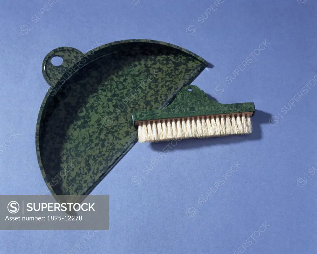 A dustpan and brush made of green mottled urea formaldehyde by Stadium of Great Britain. Encouraged by the success of phenol formaldehydes such as Bak...