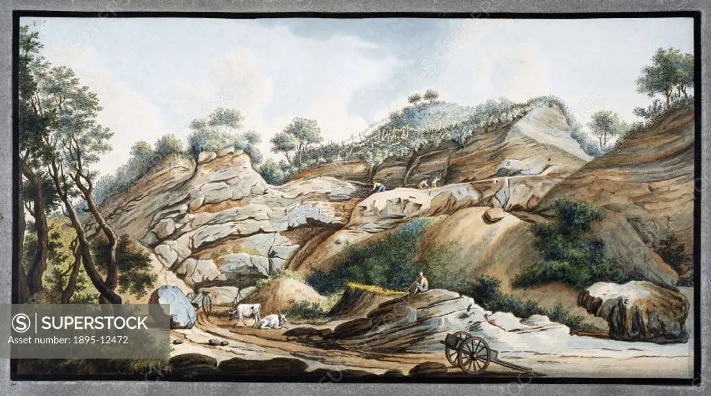 Hand-coloured etching by Peter Fabris (active 1768-1779), after his own drawing. Illustrated plate from William Hamilton´s studies of Italian volcanoe...