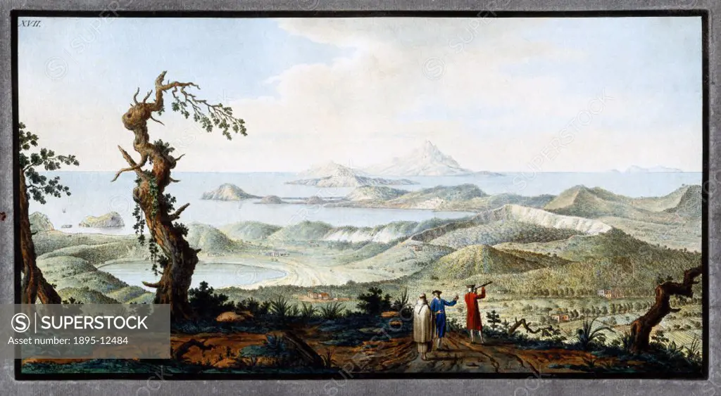 Hand-coloured etching by Peter Fabris (active 1768-1779) and taken from William Hamilton´s (1730-1805) studies of Italian volcanoes, ´Campi Phlegraei´...