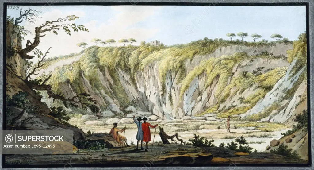 Hand-coloured etching by Peter Fabris (active 1768-1779), after his own drawing. Illustrated plate from William Hamilton´s study of Italian volcanoes,...