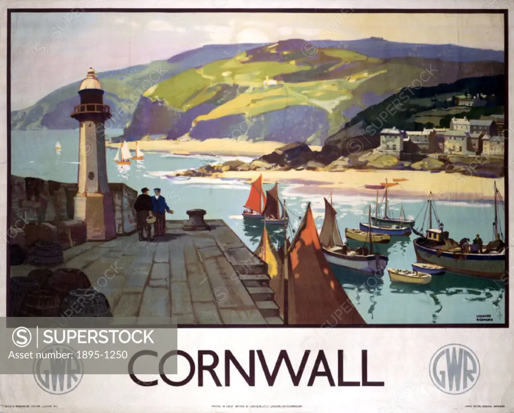 Great Western Railway poster showing a harbour scene.Artwork by Leonard Richmond.
