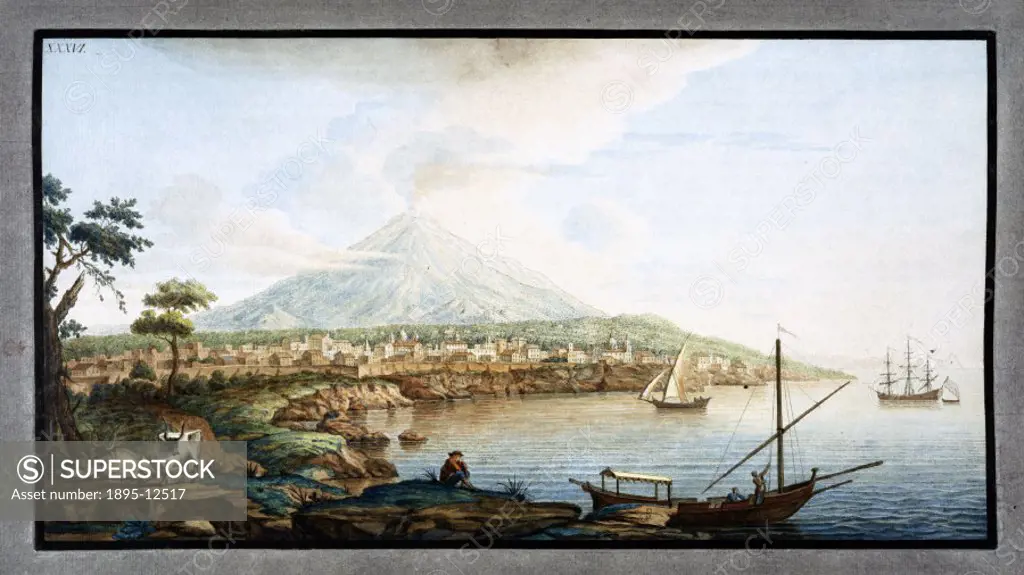 Hand-coloured etching by Peter Fabris (active 1768-1779), after his own drawing. Illustrated plate from William Hamilton´s study of Italian volcanoes,...