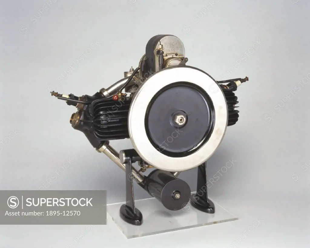 This 350cc two-cylinder, air-cooled petrol motorcycle engine was introduced by the Douglas Brothers of Bristol in 1907 and includes improvements paten...