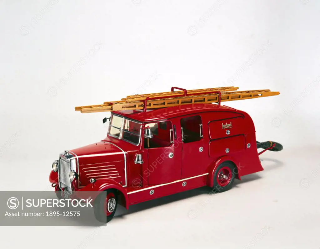 Model (scale 1:8). This petrol motor fire engine made by Leyland Motors Ltd in 1936 for the London Fire Brigade features an enclosed body of the type ...