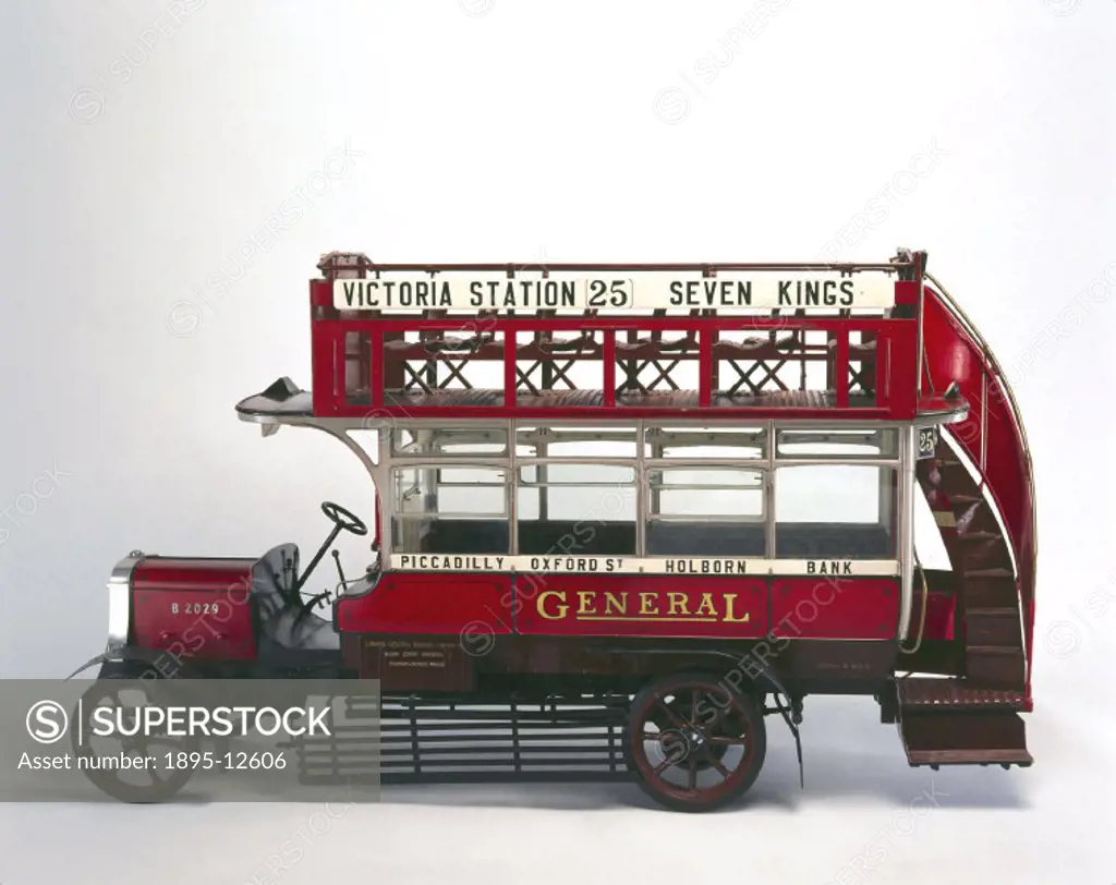 Model (scale 1:5). Designed by F Searle and produced by the London General Omnibus Company at their works in Walthamstow, the B type was the worlds f...