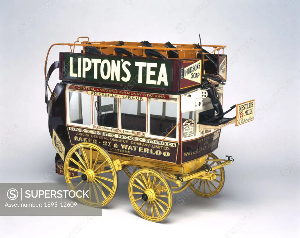 Model (scale 1:6). This is an example of the final form of the London horse omnibus which ceased running in October 1911. It had originated with the L...