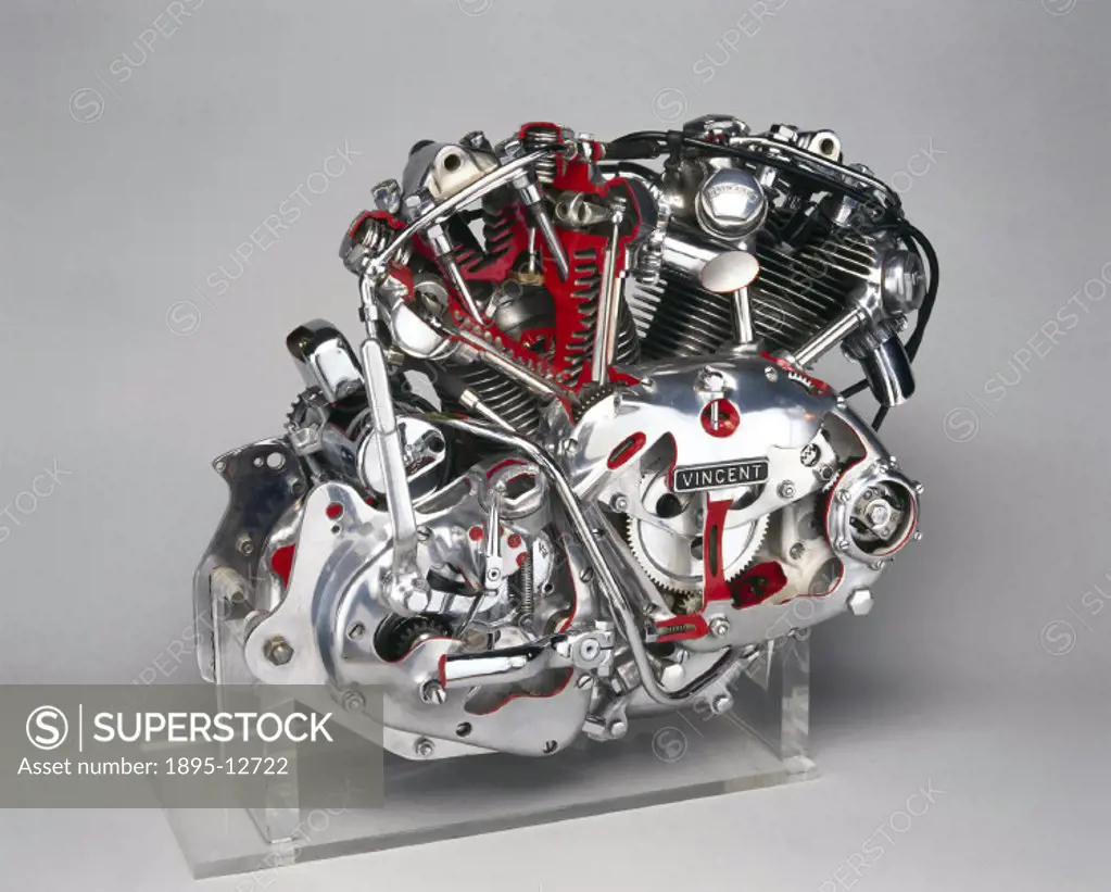 Sectioned V-twin engine, of an advanced design to allow it to run for long periods under heavy load and at high speed. It was built for a ´Rapide´ mot...