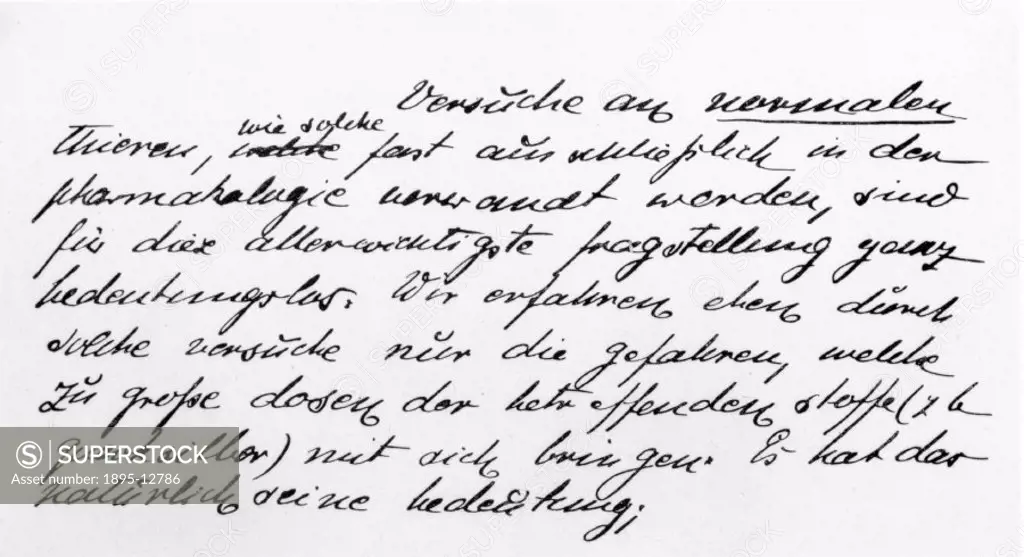 Handwritten paper by Paul Ehrlich (1854-1915), pioneer of haematology and immunology. Graduating from Leipzig in 1878, Ehrlich discovered the mast cel...