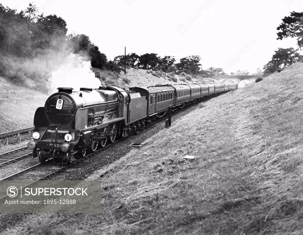 Southern Railway 4-6-0 steam locomotive No 850 ´Lord Nelson´ passing Hildenborough on a ´down´ boat train serving the English Channel ferries. Photogr...