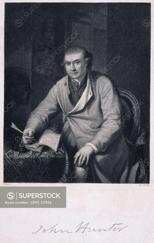 Stipple engraving by H Cook after a painting by R Home. John Hunter (1728-1793), FRS, eminent Scottish physiologist, investigated many subjects, from ...