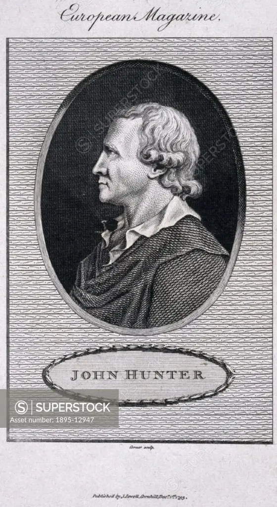 Engraving by John Corner. John Hunter (1728-1793), FRS, eminent Scottish physiologist, investigated many subjects, from venereal disease and embryolog...