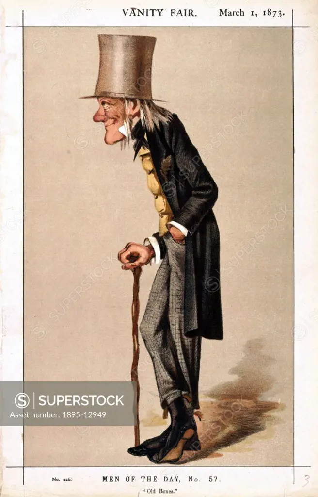 Chromolithograph by Leslie Ward, one of a series of cartoons of men of the day’, entitled Old Bones’. Sir Richard Owen (1804-1892) studied comparati...