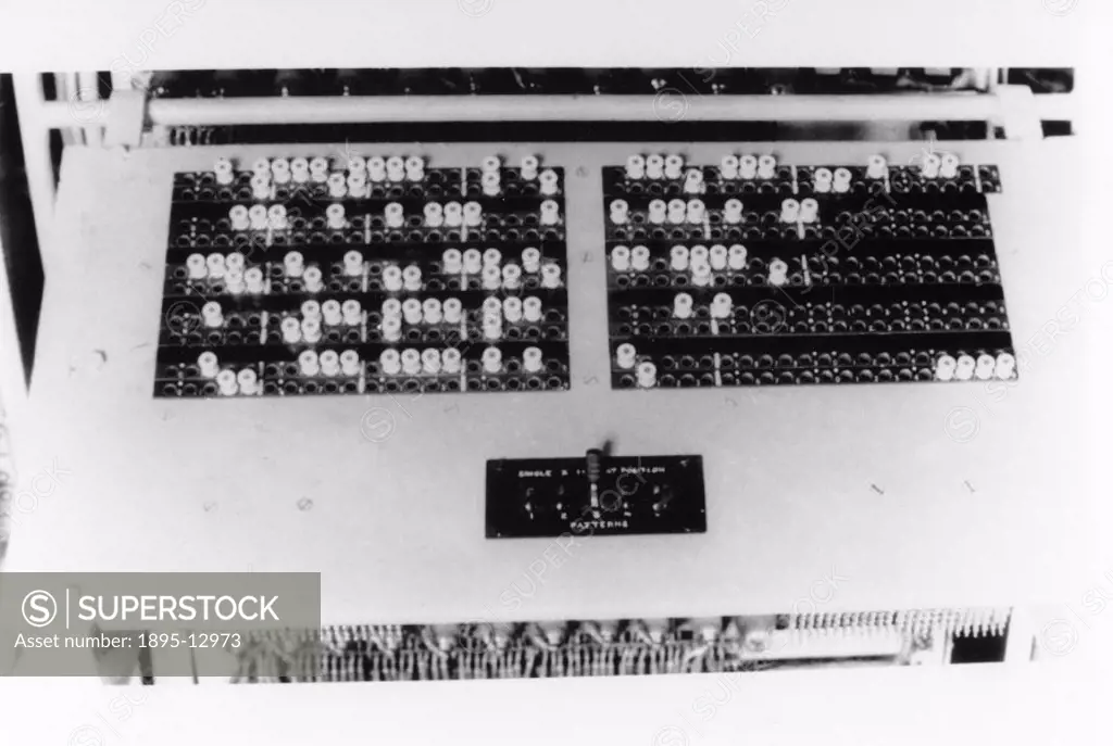 This shows the counter panel from Colossus, the world´s first electronic programmable computer, at Bletchley Park in Buckinghamshire. Bletchley Park w...