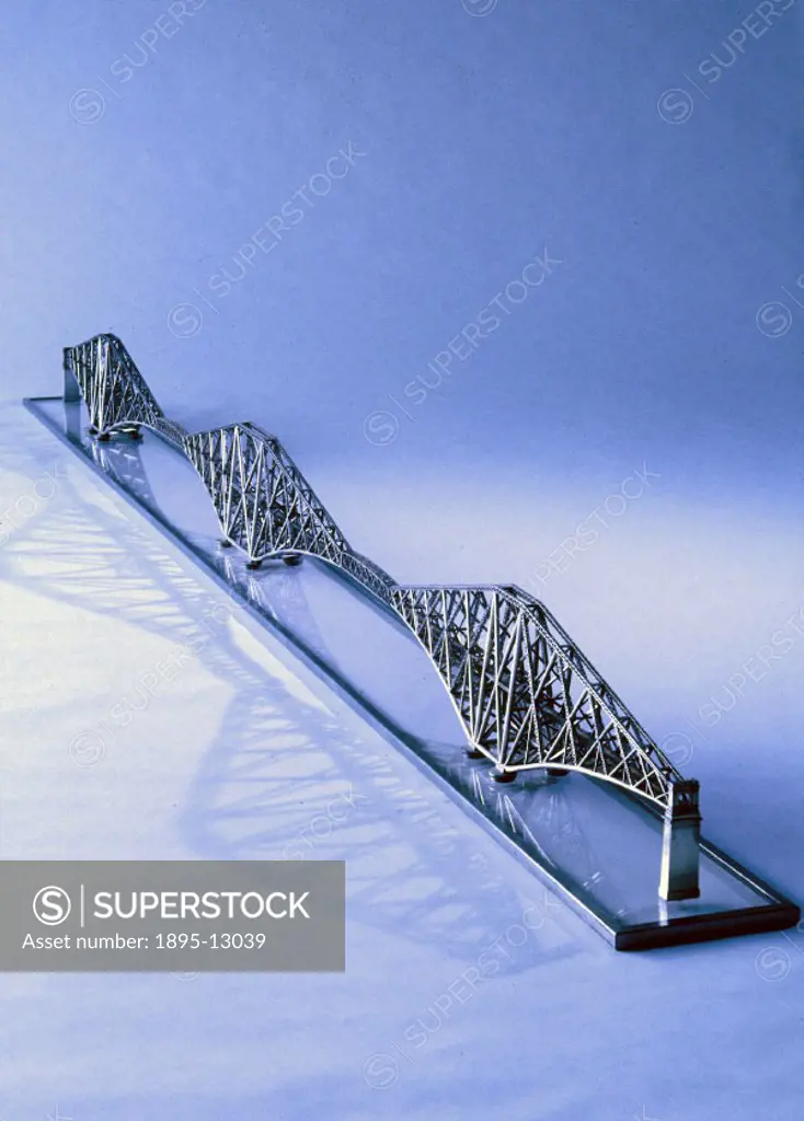 Silver-plated model (scale 1:480). When it was opened in 1890, this cantilever bridge over the Forth estuary in Scotland was the longest in the world,...