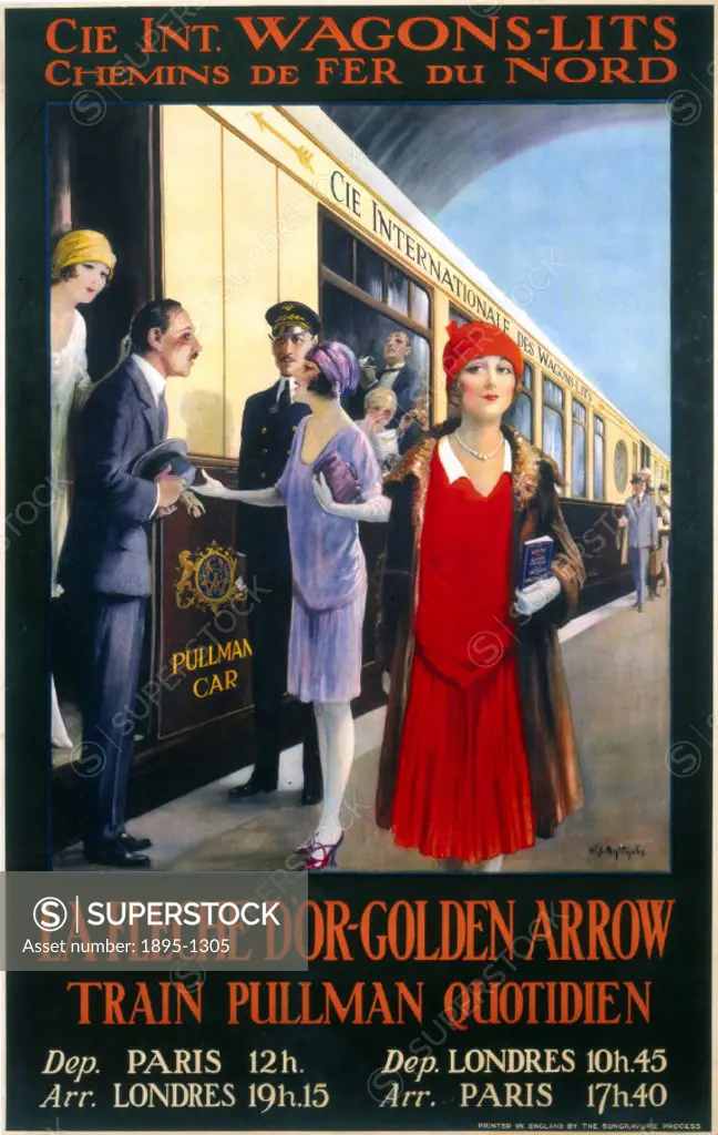 Cie Int Wagons-Lit/Chemins de Fer du Nord poster. La Fleche d´Or/Golden Arrow Train Pullman Quotidien by William Spencer Bagdatopolos. Pullman carriag...