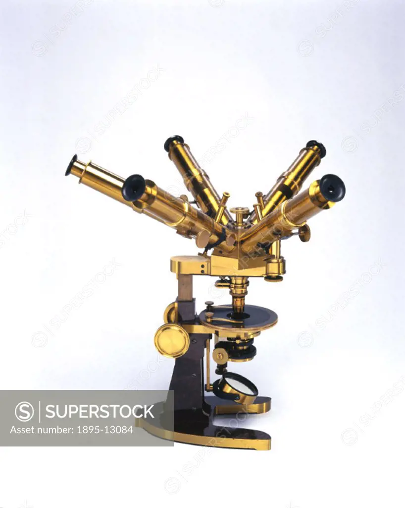 This microscope was made by the Geneva Optical Co for Professor M Thury, a Swiss physicist and may have been designed to save time when demonstrating ...