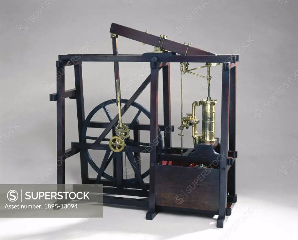 Working model (scale 1:8) of a double-acting rotative beam engine, developed by Boulton and Watt in 1784, and produced until c 1800. James Watt (1736-...