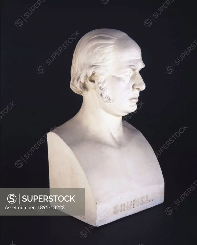 Plaster bust of Isambard Kingdom Brunel (1803-1859). Brunel left school in 1822 to work for his father Marc Isambard Brunel on the construction of the...