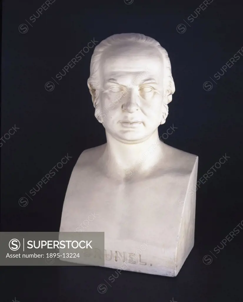 Plaster bust of Isambard Kingdom Brunel (1803-1859). Brunel left school in 1822 to work for his father Marc Isambard Brunel (1769-1849) on the constru...