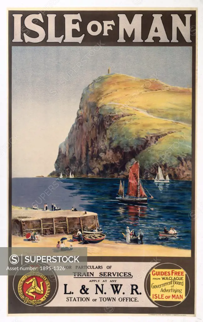 London & North Western Railway poster showing the beach, bay and cliffs. Artwork by Sam J M Brown.