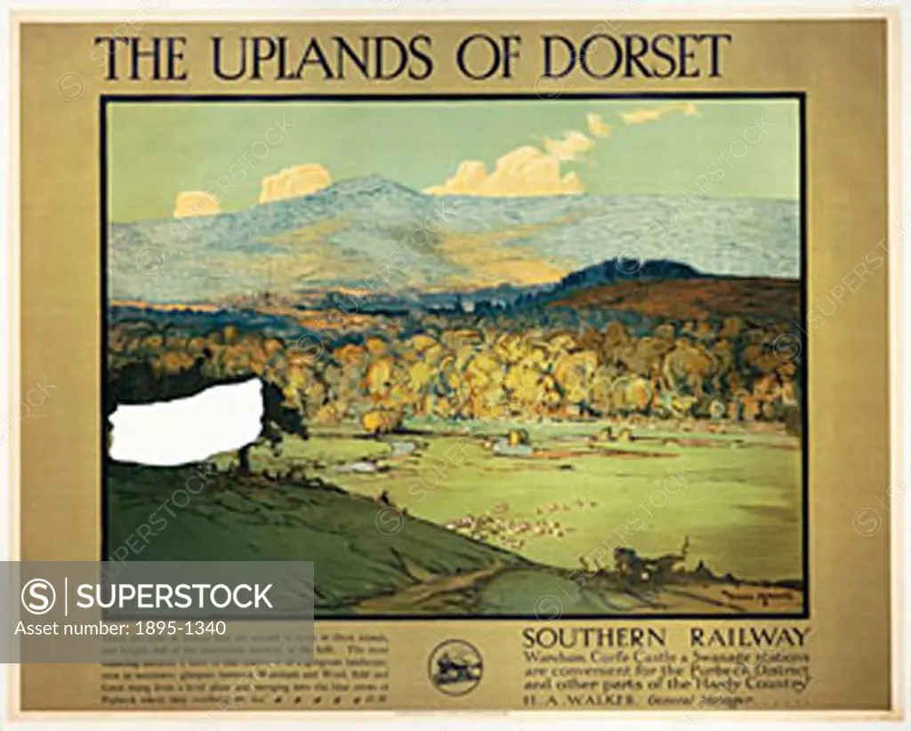 Southern Railway poster showing the Dorset countryside. Artwork by Donald Maxwell.