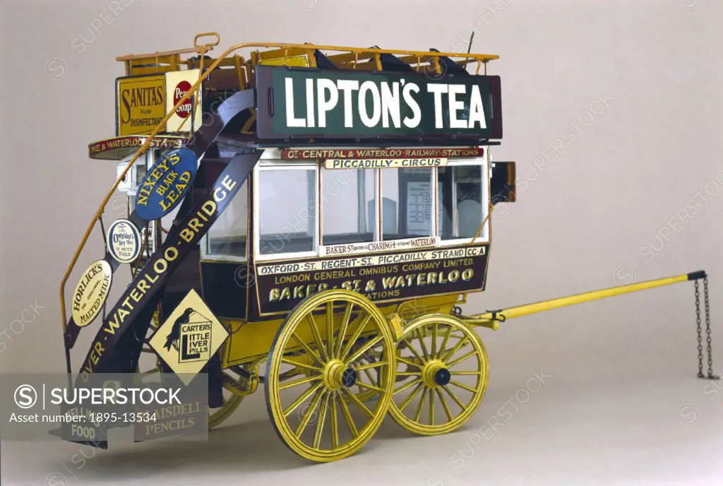 Model (scale 1:6). This is an example of the final form of the London horse omnibus which ceased running in October 1911. It had originated with the L...